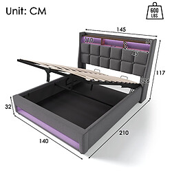 Avis Lit Coffre Modenvie 140x200 cm LED USB, rangement, sans matelas