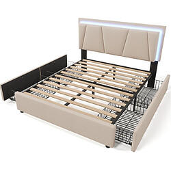 Avis Lit Coffre 140x200 cm Modenvie LED et 4 tiroirs Beige
