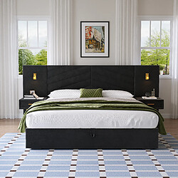 Acheter MIVRAY Lit coffre 160x200 cm Lit double, Tête de lit large, bois, velours noir