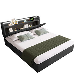 Lit Coffre 160x200 cm Modenvie rangement LED USB Gris pas cher