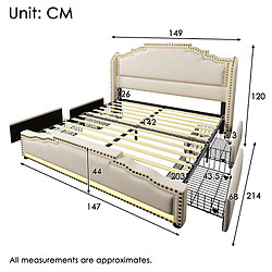 Avis Lit Double Modenvie 140x200 cm LED USB en Velours Beige