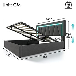 Avis Lit Coffre 160x200 cm - Modenvie - LED USB - Lin - Gris