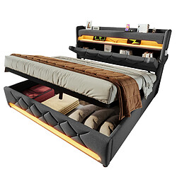 Lit Coffre 140x200 cm avec Matelas - Modenvie - LED et USB - Gris pas cher