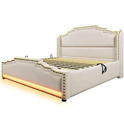 Acheter Lit Coffre Modenvie 140x200 cm avec LED et USB Type C Beige