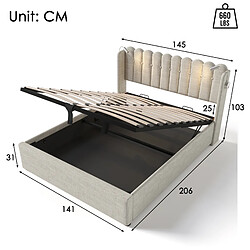 Avis Lit Coffre 140x200 cm Modenvie LED USB rangement Beige