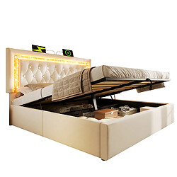 Lit Coffre 140x200 cm Modenvie LED USB Beige pas cher
