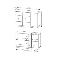 Avis 3XELIVING Commode 3 portes, Blanc + Blanc brillant + Chêne Grandson, 138,2 x 90,5 x 40 cm
