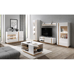 3XELIVING Commode 3 portes, Blanc + Blanc brillant + Chêne Grandson, 138,2 x 90,5 x 40 cm pas cher