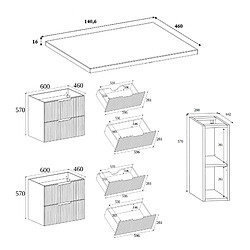 Acheter 3XELIVING Meuble de salle de bain, cachemire, 140 (2 x 60 + 20) x 58,6 x 46 cm