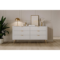 3XELIVING Commode : 6 Tiroirs, Blanc, 163,2 x 38 x 81,2 cm pas cher