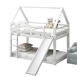 Lit Superposé Cabane Enfant 90x200 - Modenvie - toboggan et échelle - Blanc pas cher