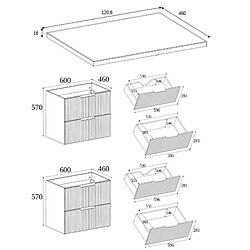 Acheter 3XELIVING Meuble de salle de bains, chêne Craft / blanc, 120 (2 x 60) x 58,6 x 46 cm