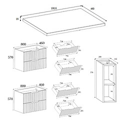 Acheter 3XELIVING Meuble de salle de bain, cachemire, 180 (2 x 80 + 20) x 58,6 x 46 cm