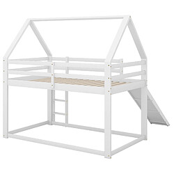 Acheter Lit Superposé Cabane Enfant 90x200 - Modenvie - toboggan et échelle - Blanc