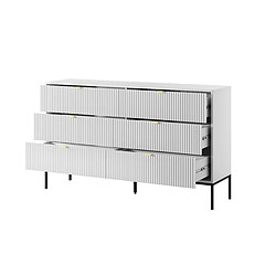 Avis 3XELIVING Commode : 6 Tiroirs, Blanc, Pieds Noirs, 154 x 39 x 83 cm, poignées dorées