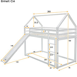 Avis Lit Superposé Cabane Enfant 90x200 - Modenvie - toboggan et échelle - Blanc