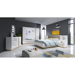 3XELIVING Commode avec vitrine, Blanc + Blanc brillant + Chêne Grandson, 138,2 x 90,5 x 40 cm pas cher