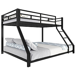 Lit Superposé Enfant Modenvie 90x200/140x200 cm avec escalier - Noir pas cher