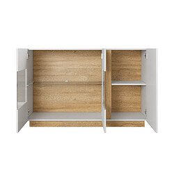 Acheter 3XELIVING Commode 3 portes, Blanc + Blanc brillant + Chêne Grandson, 138,2 x 90,5 x 40 cm