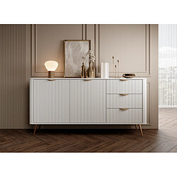 3XELIVING Commode : 3 Tiroirs, 2 Portes, Blanc, 163,2 x 38 x 81,2 cm pas cher