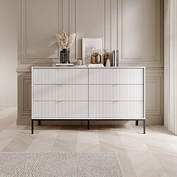 Acheter 3XELIVING Commode : 6 Tiroirs, Blanc, Pieds Noirs, 154 x 39 x 83 cm, poignées dorées