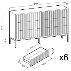 3XELIVING Commode : 6 Tiroirs, Blanc, Pieds Noirs, 154 x 39 x 83 cm, poignées dorées pas cher