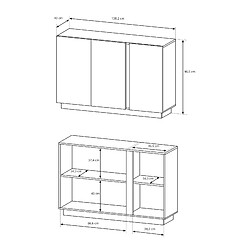 Avis 3XELIVING Commode avec vitrine, Blanc + Blanc brillant + Chêne Grandson, 138,2 x 90,5 x 40 cm