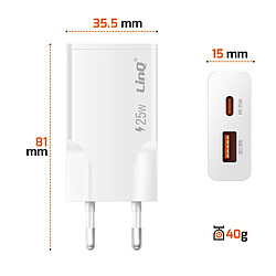 Avis LinQ Chargeur Secteur Extra Plat avec Double Port USB-C et USB 25W Blanc