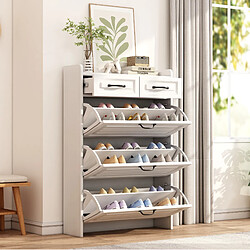Avis STILVORA Meuble à chaussures 80/23,5/131 cm blanc en panneaux de particules 3 abattants
