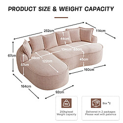 MIVRAY Canapé Compressé modulable 3 places, 252x164x67cm, sans montage, en chenille, rose pas cher