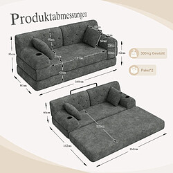 MIVRAY Canapé convertible 2 places 168x80x81 cm avec porte-gobelets, coussin, tissu, gris foncé pas cher