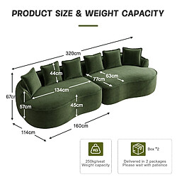 MIVRAY Canapé Compressé modulable 320x114x67cm, 4 places, sans montage, en chenille, vert pas cher