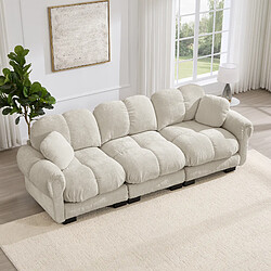 Avis MIVRAY Canapé 3 places modulable 260x86x90cm dossier ergonomique, en chenille, Kaki clair