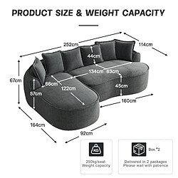 MIVRAY Canapé Compressé modulable 3 places, 252x164x67cm, sans montage, en chenille, gris pas cher