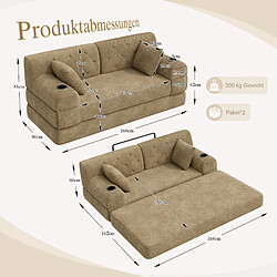 MIVRAY Canapé convertible 2 places 168x80x81 cm avec porte-gobelets, coussin, tissu, kaki pas cher
