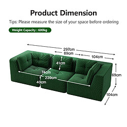 MIVRAY Canapé Compressé 3 places modulable, 297x104x69cm, sans montage, velours côtelé, Vert pas cher