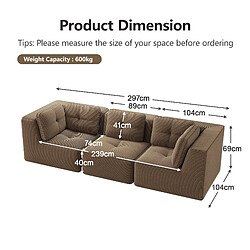 MIVRAY Canapé Compressé 3 places modulable, 297x104x69cm, sans montage, velours côtelé, marron pas cher