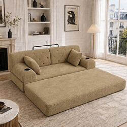 Avis MIVRAY Canapé convertible 2 places 168x80x81 cm avec porte-gobelets, coussin, tissu, kaki