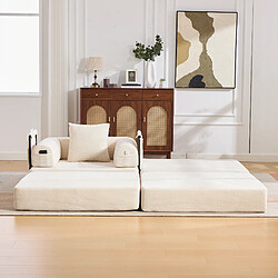 Avis MIVRAY Canapé convertible 112x190x67 cm avec repose-pieds, coussin, poche latérale, tissu, beige