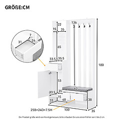 STILVORA Vestiaire d'entrée 180/100/35 cm blanc en MDF avec banc rembourré et panneau perforé pas cher