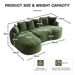 MIVRAY Canapé Compressé modulable 3 places, 252x164x67cm, sans montage, en chenille, vert pas cher