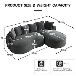 MIVRAY Canapé Compressé d'angle modulable 3 places, 252x164x67cm, sans montage, en chenille, gris pas cher