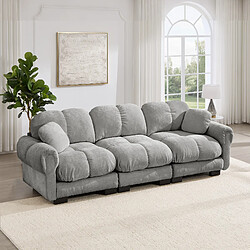 Avis MIVRAY Canapé 3 places modulable 260x86x90cm dossier ergonomique, en chenille, Gris clair