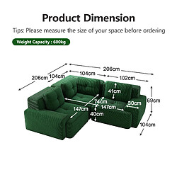 MIVRAY Canapé Compressé d'angle modulable, 206x206x69cm, 3 places, sans montage, Tissu, Vert pas cher