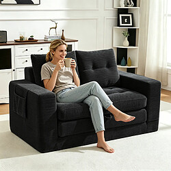 Avis MIVRAY Canapé 2 places convertible 140x85x67 cm avec poches latérales, Velours côtelé, Noir