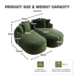 MIVRAY Canapé Compressé modulable 2 places, 184x164x67cm, sans montage, en chenille, vert pas cher