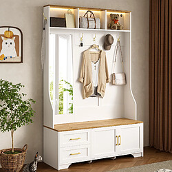 Avis STILVORA Meuble d'entrée 120/40/187 cm blanc et bois aus MDF avec LED et miroir