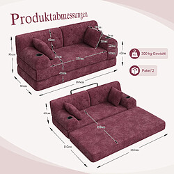 MIVRAY Canapé convertible 2 places 168x80x81 cm avec porte-gobelets, coussin, tissu, Rouge vin pas cher
