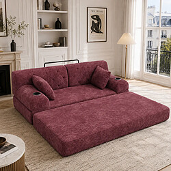Avis MIVRAY Canapé convertible 2 places 168x80x81 cm avec porte-gobelets, coussin, tissu, Rouge vin