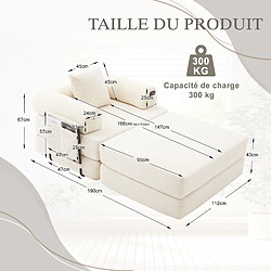 MIVRAY Canapé convertible 112x190x67 cm avec repose-pieds, coussin, poche latérale, tissu, beige pas cher